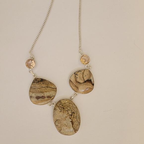 Sterling Silver Picture Jasper & Citrine Necklace, 18 Handmade Gemstone Jewelry - Picture 8 of 10